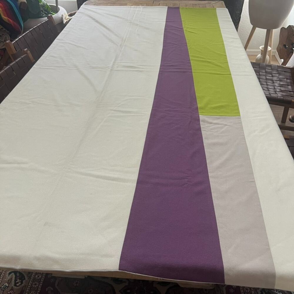 Addition Bedspread Blanket Beige Purple Green Color Block Reversible Wool Front